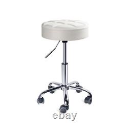 Leopard round Rolling Stools, Adjustable Work Stool with Wheels (A-White)