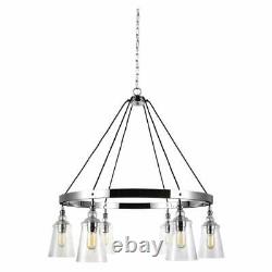 Loras 6-Light Chrome Modern Transitional Wagon Wheel Hanging Chandelier With Clear