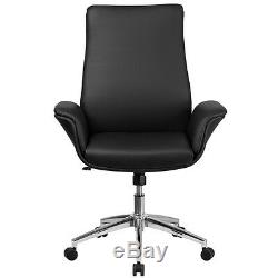 Lot Of 10 Conference Table Mid-back Black Leather Swivel Chair With Flared Arms