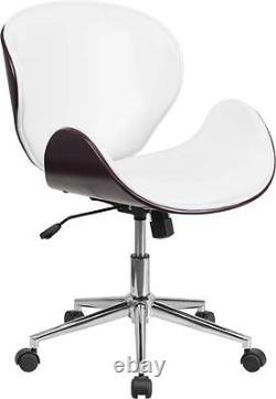 Lot Of 12 Mid-back Mahogany Wood Swivel Conference Chair In White Leather
