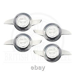 Lowrider Chrome & White Metal Wheel Chip Emblems with KO Spinner Caps, Set of 4