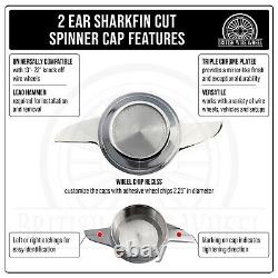 Lowrider Chrome & White Metal Wheel Chip Emblems with KO Spinner Caps, Set of 4