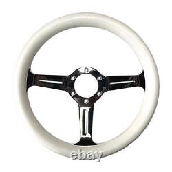 MUSASHI COST1 White Wood Steering Wheel Long Hole 32? Wood Polish Chrome Plated