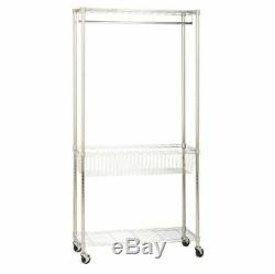 Metal Laundry Basket, Chrome Rolling Clothes/Laundry Storage Station With 2-Shelves