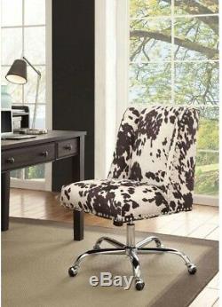 Microfiber Draper Office Chair Cow Print Soft Plush Chrome Base Black and White