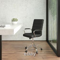 Mid-Back Black LeatherSoft Executive Swivel Office Chair with Chrome Frame/Arms