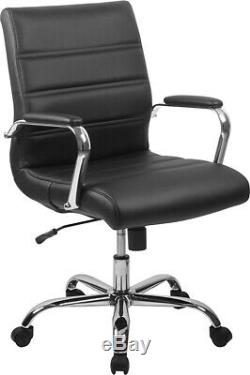 Mid-Back Black LeatherSoft Executive Swivel Office Chair withChrome Base &Arms