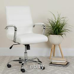 Mid-Back Leather Executive Swivel Office Chair with Chrome Base and Arms