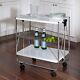 Modern Foldable Kitchen Cart with Wheels and Metal Basket, White/Chrome CRT-0