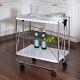 Modern Foldable Kitchen Cart with Wheels and Metal Basket White/Chrome CRT-09606