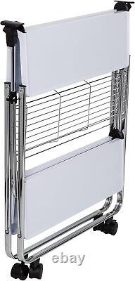 Modern Foldable Kitchen Cart with Wheels and Metal Basket White/Chrome CRT-09606