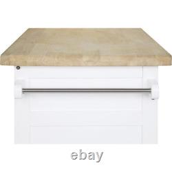 Modern White Kitchen Island Cart with Drawer and Storage Shelves on Wheels