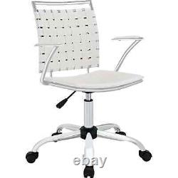 Modway Fuse Webbed Back Faux Leather Adjustable Office Chair with Arms in White