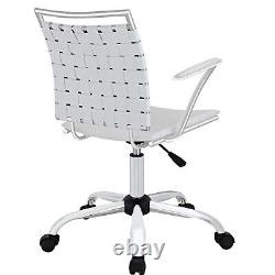 Modway Fuse Webbed Back Faux Leather Adjustable Office Chair with Arms in White