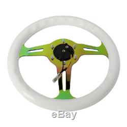 NRG 31cm White Wood Grain Grip Neo Chrome Spoke Steering Wheel withHorn Button