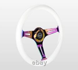 NRG 350MM RACING STEERING WHEEL WHITE Wood Grain & Neo Chrome 3-SPOKE Center