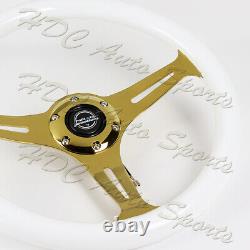 NRG 350MM White Classic Wood Grip Chrome Gold Spokes Steering Wheel ST-015CG-WT