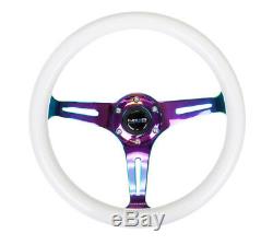 NRG 350mm 3 Neo-Chrome Spokes Classic White with Glowing Green Grip Steering Wheel