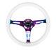 NRG 350mm 3 Neo-Chrome Spokes Classic White with Glowing Green Grip Steering Wheel