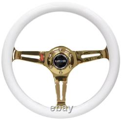 NRG Classic WHITE Grain steering wheel 350mm with Chrome Gold Spoke (ST-015CG-WT)