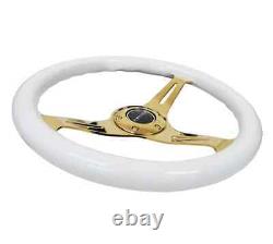 NRG Classic WHITE Grain steering wheel 350mm with Chrome Gold Spoke (ST-015CG-WT)