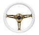 NRG Fits Classic Wood Grain Steering Wheel (350mm) White Grip Withchrome Gold
