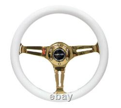 NRG ST-015CG-WT Classic Wood Grain Steering Wheel (350mm) White Grip withChrome Go