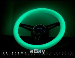 NRG Steering Wheel 350mm Luminor WHITE & GLOW In The Dark Wood with Chrome Spokes