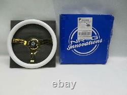 NRG Steering Wheel Classic Wood 350MM White Chrome Gold 3 Spoke ST-015CG-WT
