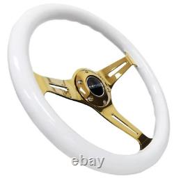 NRG Steering Wheel Classic Wood 350mm White Chrome Gold 3 Spoke (ST-015CG-WT)