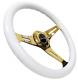 NRG Steering Wheel Classic Wood 350mm White Chrome Gold 3 Spoke (ST-015CG-WT)