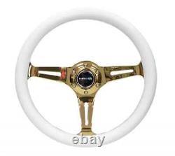 NRG Steering Wheel Classic Wood 350mm White Chrome Gold 3 Spoke (ST-015CG-WT)