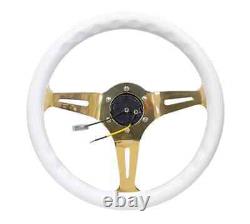 NRG Steering Wheel Classic Wood 350mm White Chrome Gold 3 Spoke (ST-015CG-WT)