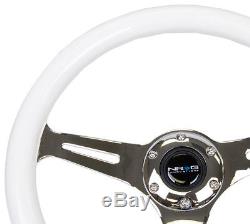 NRG Steering Wheel GLOW IN THE DARK Classic Wood 350MM Chrome Center ST-015CH-GL