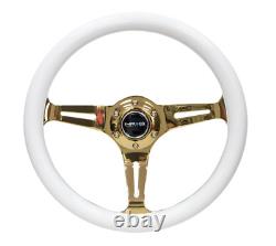 NRG Wood Grain Steering Wheel 350mm (White Grip / Chrome Gold Spokes)