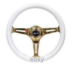 NRG for Classic Wood Grain Steering Wheel (350mm) White Grip withChrome Gold