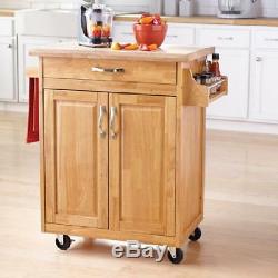Natural Kitchen Trolley Cart Island Wheel Storage Prep Table Utility Cabinet