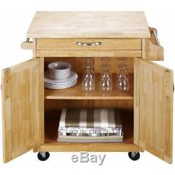 Natural Kitchen Trolley Cart Island Wheel Storage Prep Table Utility Cabinet