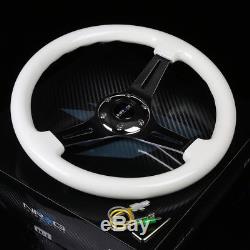 Nrg 350mm 2deep Dish 6-holes Steering Wheel White/glow Wood Grip Chrome Spokes