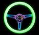 Nrg 350mm Neo Chrome Steering Wheel 3 Spoke Center Glow Green Wood St-015mc-gl