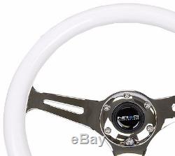 Nrg Steering Wheel Glow In The Dark White Wood Grain 350mmm 3 Chrome Spoke Race