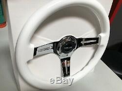 Nrg Woodgrain Steering Wheel Gloss White Chrome 3 Spoke Face 350mm