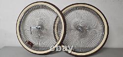 OG LOWRIDER 26 144 SPOKE CHROME DAYTON RIM SET With BROWN/CREAM BRICK TIRES