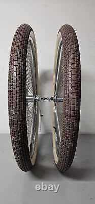 OG LOWRIDER 26 144 SPOKE CHROME DAYTON RIM SET With BROWN/CREAM BRICK TIRES