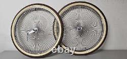 OG LOWRIDER 26 144 SPOKE CHROME DAYTON RIM SET With BROWN/CREAM DIAMOND TIRES