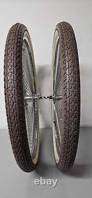 OG LOWRIDER 26 144 SPOKE CHROME DAYTON RIM SET With BROWN/CREAM DIAMOND TIRES