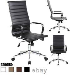 Office Chair PU Leather With Arms Wheels Swivel Tilt Adjustable Seat High Back