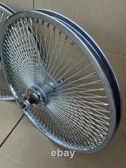 PAIR 20 Vintage Lowrider Bicycle Chrome Wheels Front Back 144 Spoke Tires Tubes