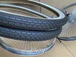 PAIR 20 Vintage Lowrider Bicycle Chrome Wheels Front Back 144 Spoke Tires Tubes