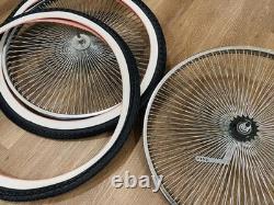 Pair 26 Cruiser Lowrider Bicycle Dayton CHROME Wheel Set 144 Spoke with Tires